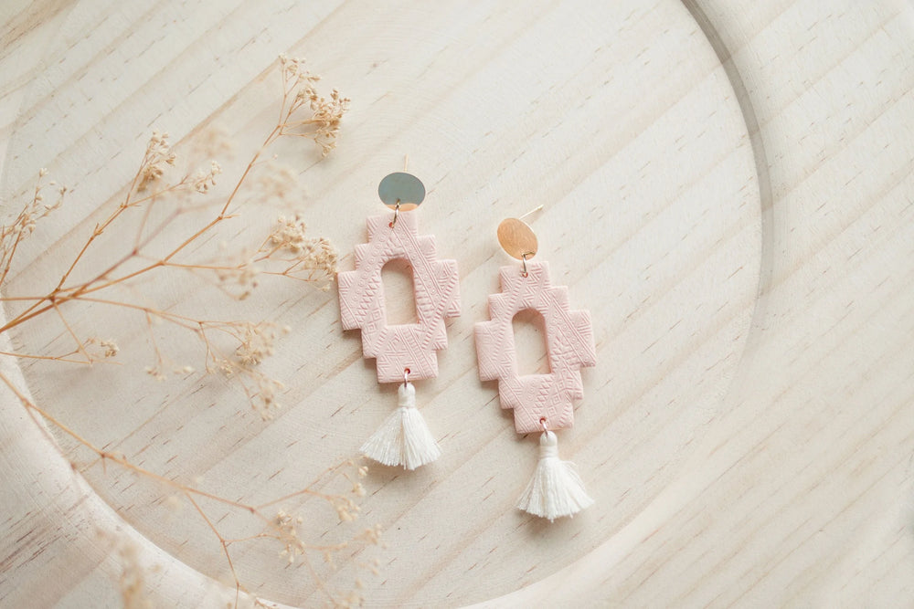Clay Earrings Pink Tassel