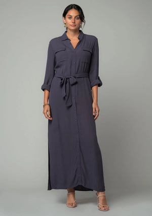 
            
                Load image into Gallery viewer, Sandrine Maxi Shirt Dress Charcoal
            
        