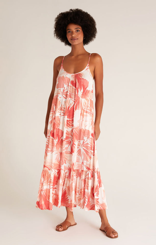 Lido Watercolor Leaf Dress Coral Red