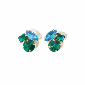 Green Blue Crystal Cluster Post Earrings