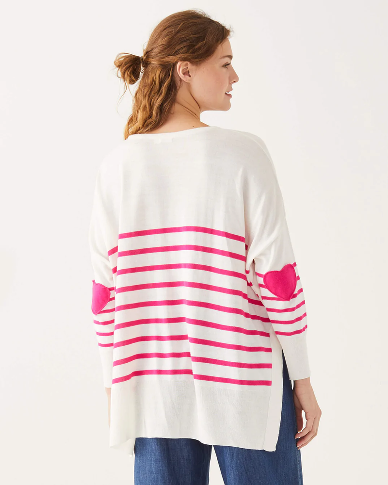 Amour Sweater Heart Patch White/Raspberry Stripe OSFM