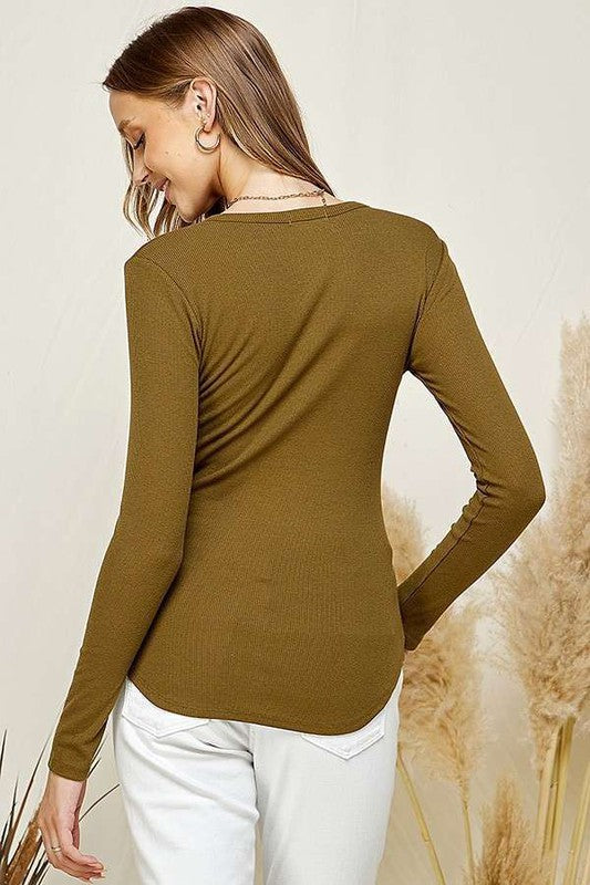 
            
                Load image into Gallery viewer, Heidi Long Sleeve Henley Warm Olive
            
        