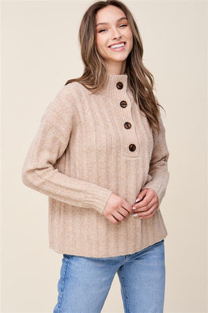 
            
                Load image into Gallery viewer, Josie Mock Neck Pullover Sweater Oatmeal
            
        