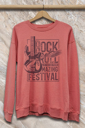 Rock & Roll Graphic Sweatshirt Coral