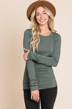 Marcy Long Sleeve Pleated Waist Top Dusty Olive