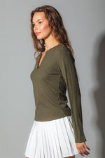 Andrea Button Detail Long Sleeve Top Olive