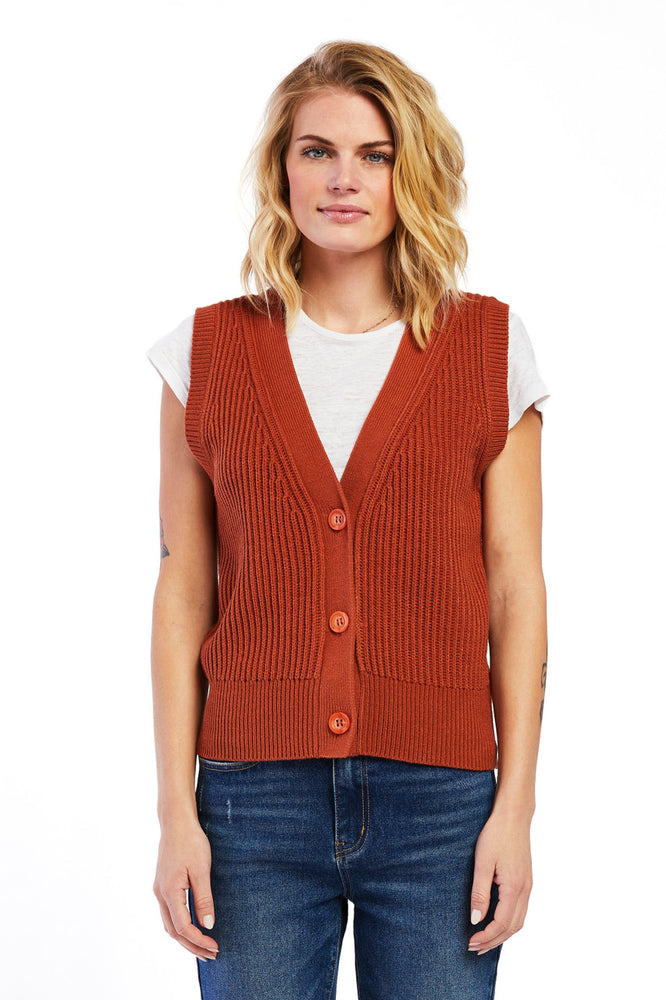 Princeton Knit Button Vest Rust