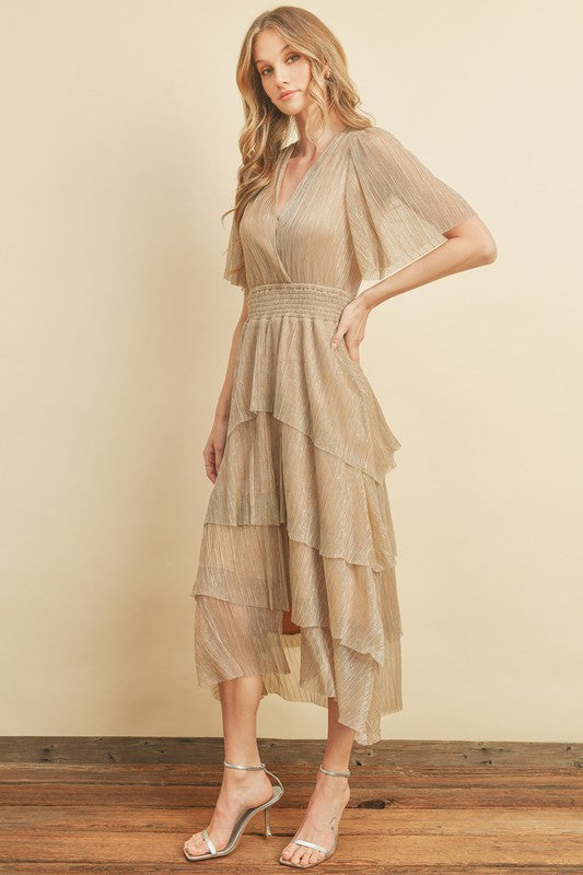 Meteor Cinched Waist Tiered Maxi Dress