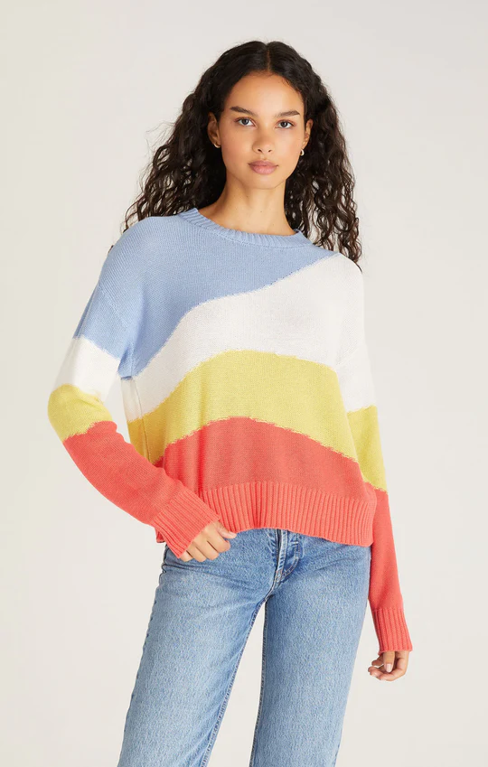 Abstract Colorblock Sweater Blue Bird