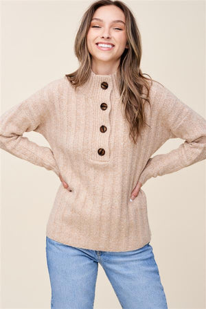 
            
                Load image into Gallery viewer, Josie Mock Neck Pullover Sweater Oatmeal
            
        