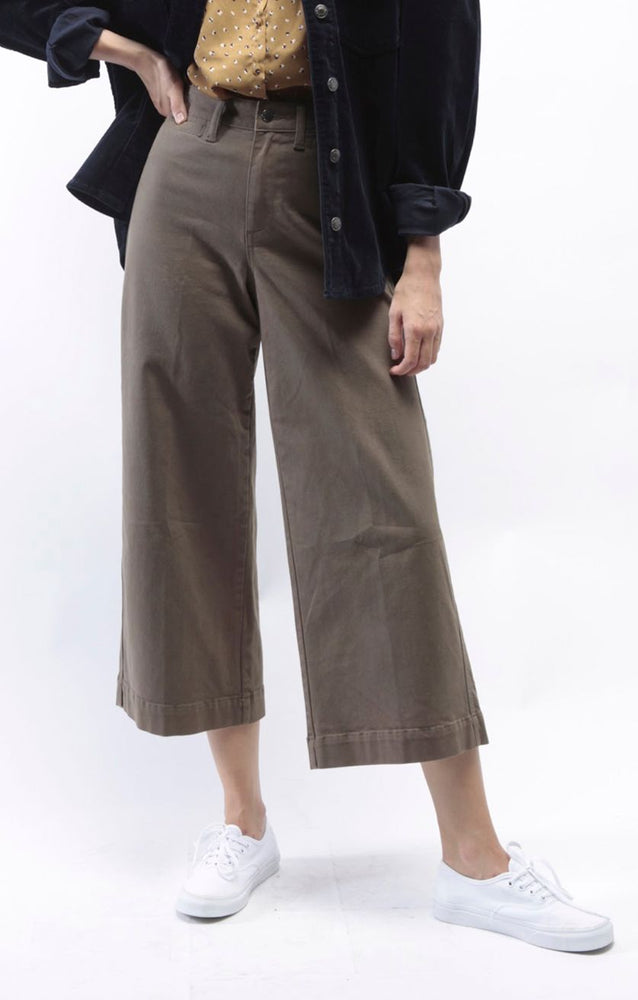 High Rise Wide Leg Cropped Pant Olive