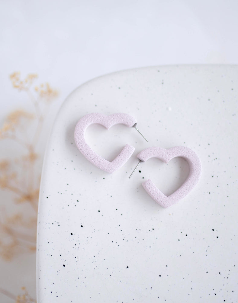 
            
                Load image into Gallery viewer, Clay Earrings Heart Hoops Blush
            
        